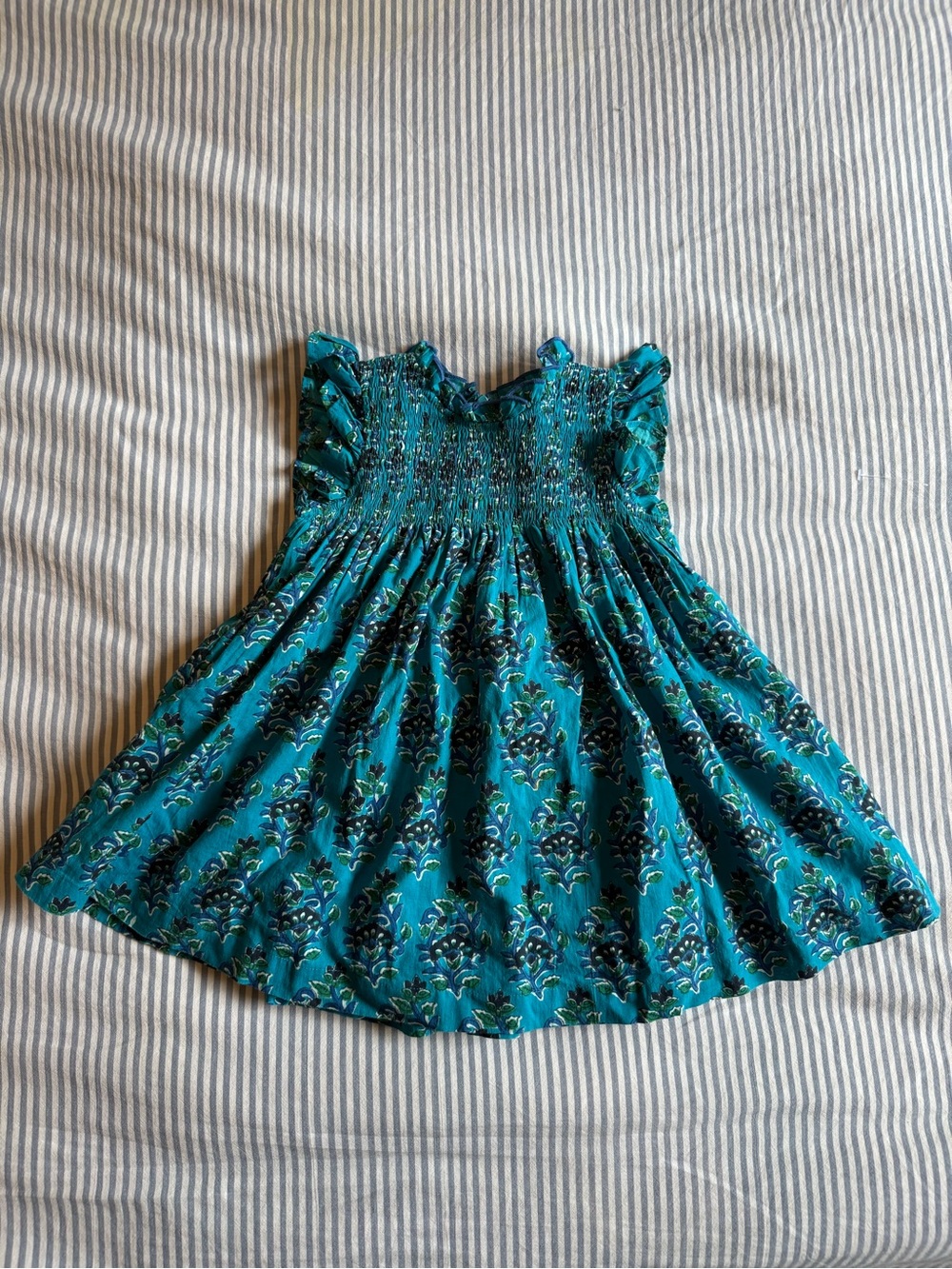 Pink Chicken Kids Floral Smocked Teal Dress